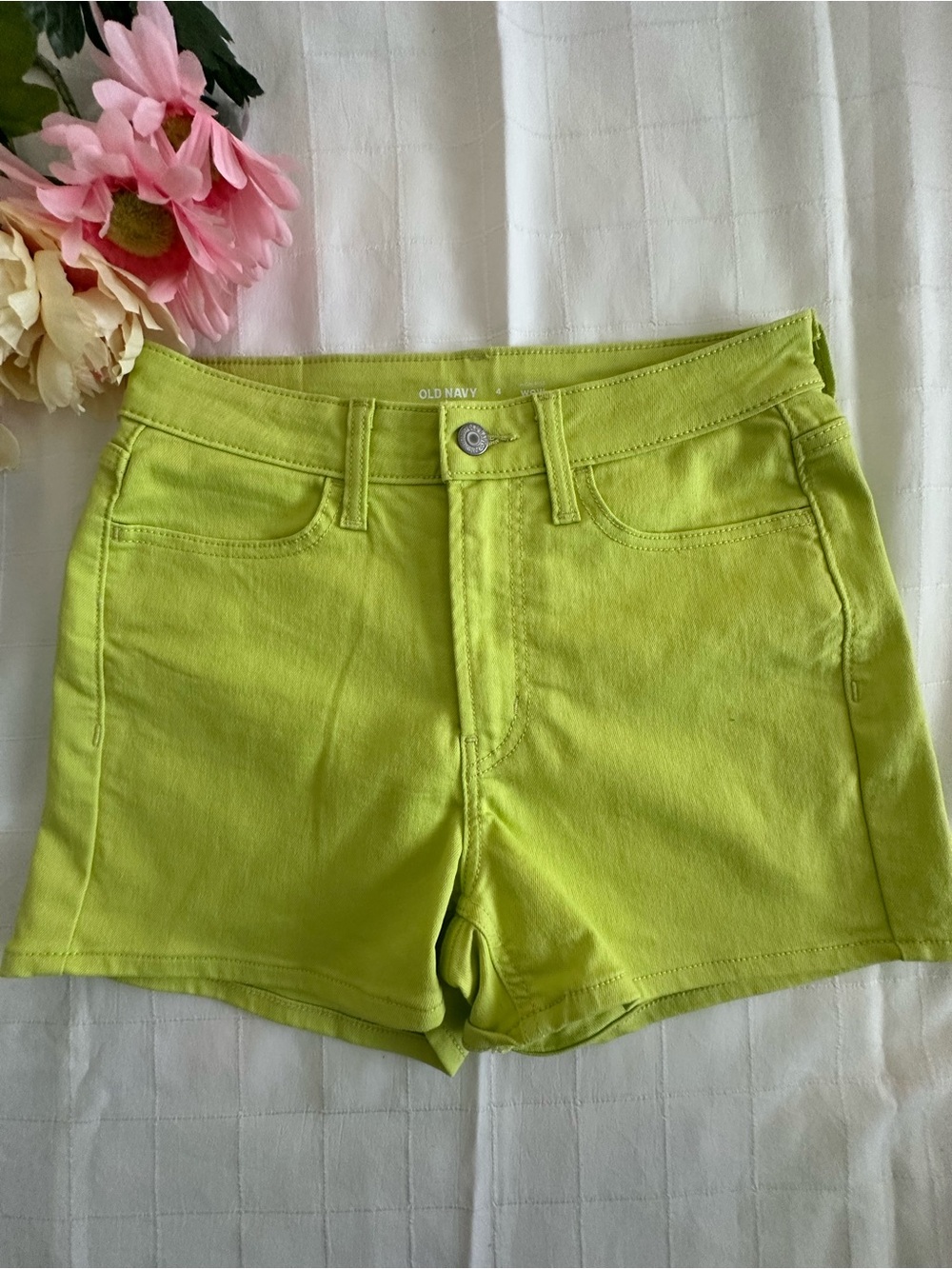 Old Navy NWOT Bright Lime High-Waist Denim Shorts